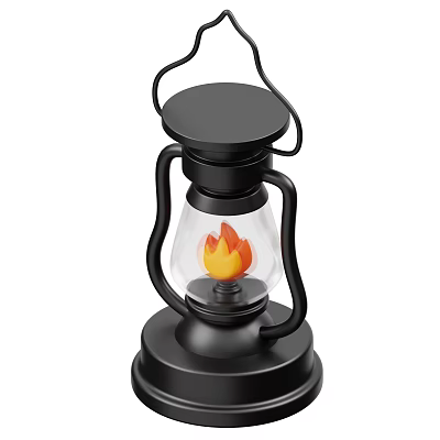 Vintage Black Lantern Decorative Ornament Set With Glass Shade And Flame Design 3d model