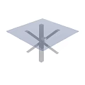 Modern Glass Top Dining Table With Crossed Metal Legs Against Gray Wall And Floor
