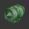 Vintage Aircraft Engine Turbine With Metallic Casing And Detailed Fan Blades