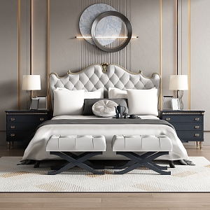 European-style Light Luxury Bedroom Double Bed 3d model