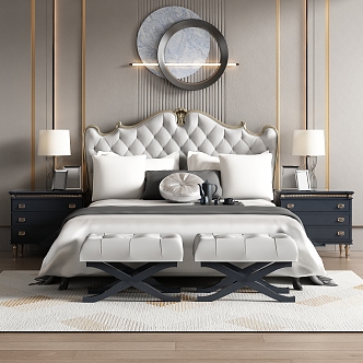 European-style Light Luxury Bedroom Double Bed 3d model