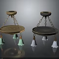 Vintage Style Furniture Chandeliers With Metal Chains Round Bases And Green White Lampshades