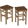 Two Light Wood Square Seat Stools With Cross Leg Simple Design 3d model