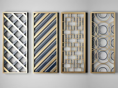 Modern Decorative Room Dividers With Geometric Patterns Golden Frames And Various Designs 3d model