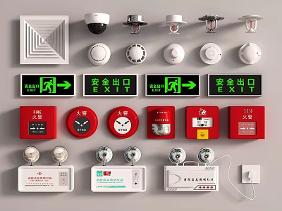 Essential Fire Safety Equipment Collection with Detectors Alarms Exit Signs and Manual Call Points 3d model