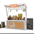 Wooden Cabin Style Market Stall With Plants Birdcage Menu Board And Decorations
