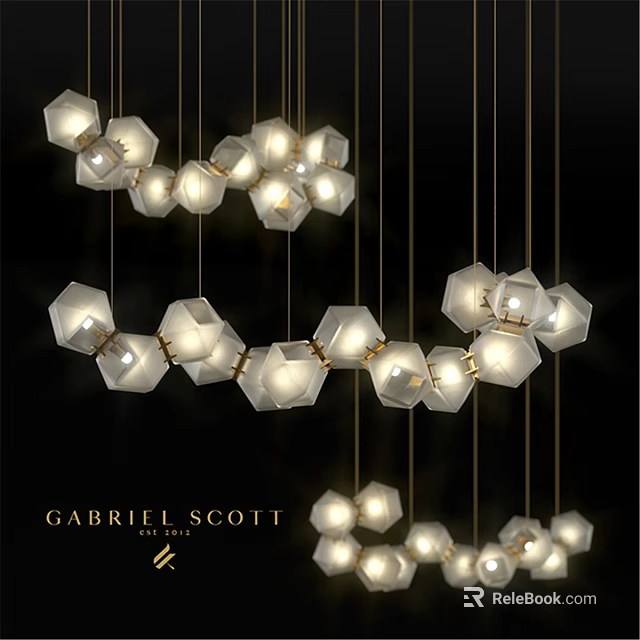 Gabriel Scotti Modern Geometric Glass Chandelier With Hexagonal Shades And Gold Frames 3d model 