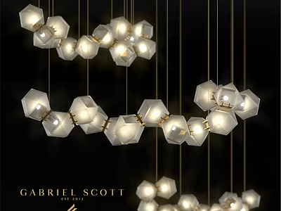 Gabriel Scotti Modern Geometric Glass Chandelier With Hexagonal Shades And Gold Frames 3d model