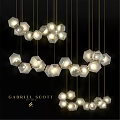 Gabriel Scotti Modern Geometric Glass Chandelier With Hexagonal Shades And Gold Frames