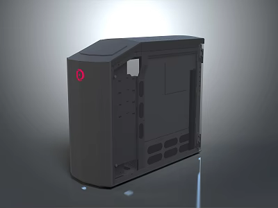 Sleek Gray Electronic Device Enclosure With Red Logo And Ventilation Holes 3d model
