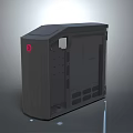 Sleek Gray Electronic Device Enclosure With Red Logo And Ventilation Holes