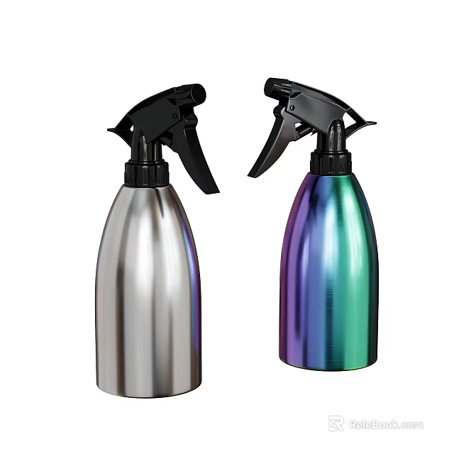 Household Metal Spray Bottles with Silver and Blue Green Gradient Design and Black Nozzle 3d model 