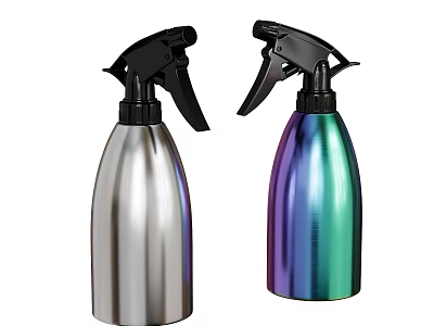 Household Metal Spray Bottles with Silver and Blue Green Gradient Design and Black Nozzle 3d model