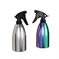 Household Metal Spray Bottles with Silver and Blue Green Gradient Design and Black Nozzle