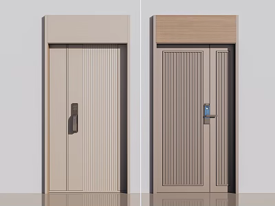 Modern Security Doors with Vertical Stripes Beige and Brown Secure Lock Systems 3d model