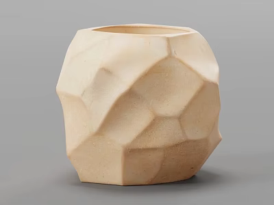 Beige Ceramic Bonsai Pot With Modern Geometric Irregular Polygonal Texture Design 3d model