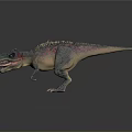 Realistic 3D Dinosaur Character With Colorful Skin And Open Mouth Standing On Gray Background
