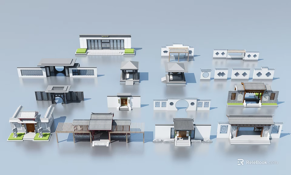 Entrance Gates 3D Models Showcasing Various Architectural Design Styles 3d model