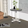 Round White Side Table with Wheels Vase Plant and Fruits on Living Room Carpet