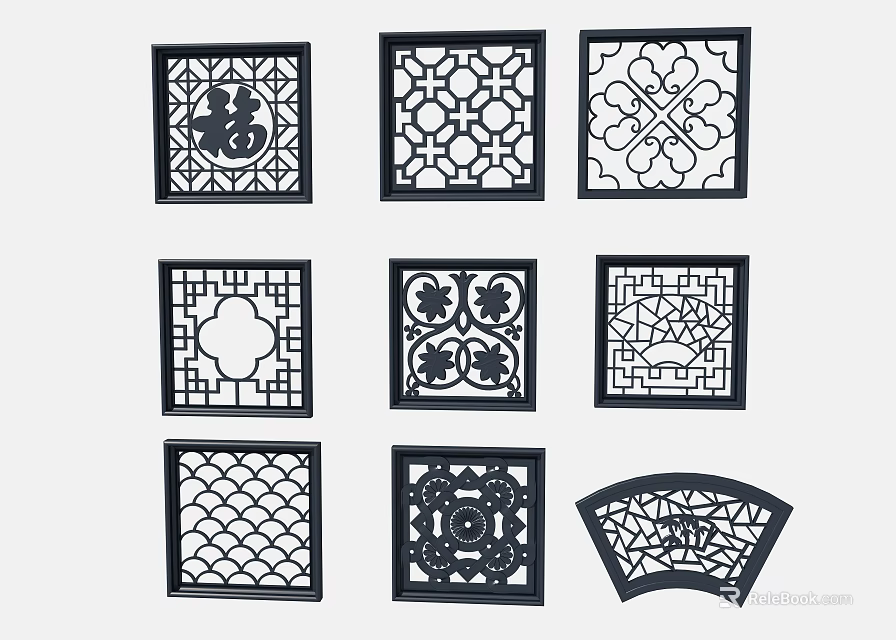 Intricate Laser Cut Architectural Decorative Panels With Square And Fan Shapes 3d model 