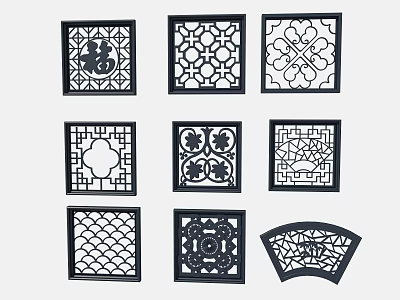 Intricate Laser Cut Architectural Decorative Panels With Square And Fan Shapes 3d model