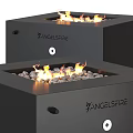 Modern Square Black Fireplace with Burning Flames and Sleek Metal Exterior Design