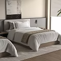 Cozy Single Bed with White Sheets Brown Runner Bedside Lamp and Wall Painting