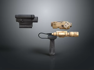 Tactical Gear Components With Black Scope Golden Device And Brown Accessory 3d model