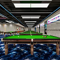Modern Billiard Room Interior With Green Tables And Starry Carpet