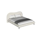 Modern Minimalist Double Bed With Beige Frame Gray Striped Bedding And Pillows 3d model