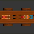 Colorful Wooden Toy With Worker Figures Red Hats Orange Shirts Blue Pants And Wheeled Base