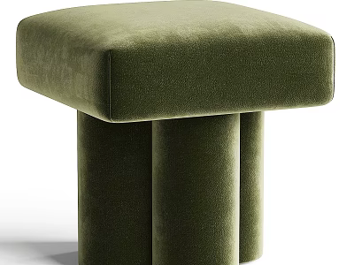 Green Velvet Stool With Three Cylindrical Legs And Modern Sleek Design 3d model