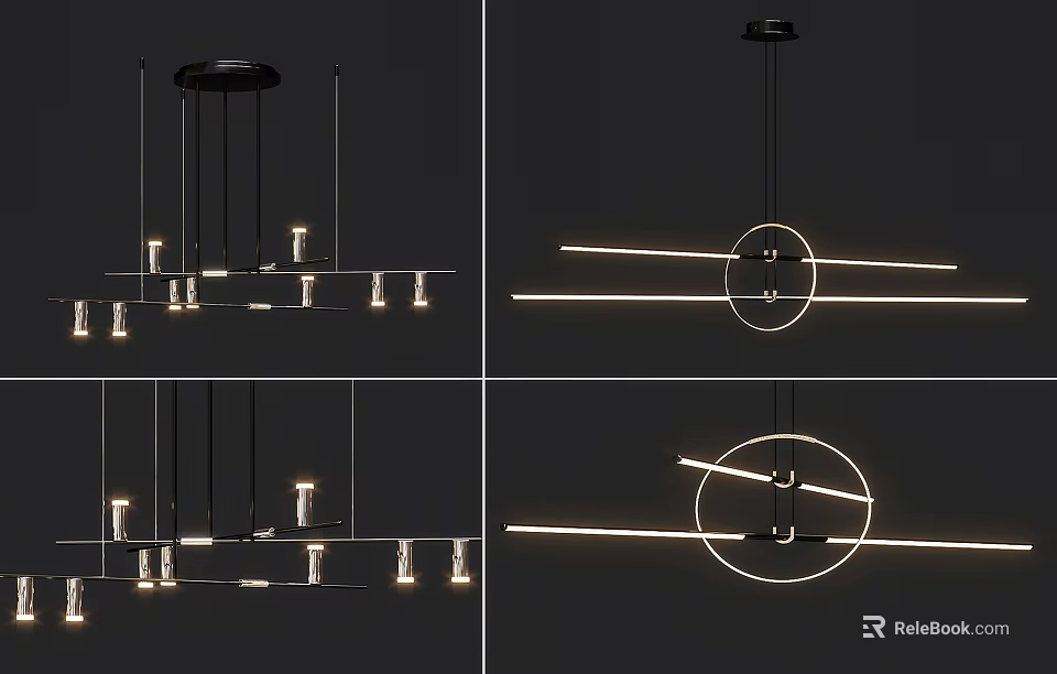 Contemporary Modern Chandelier With Linear Geometric Design And LED Light Fixtures 3d model 