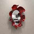 Stylish Red Wavy Decorative Wall Mirror Reflecting Modern Bedroom Interior