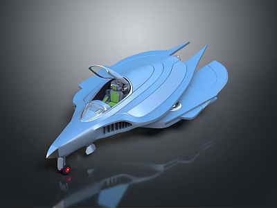 Futuristic Blue Sci Fi Vehicle With Streamlined Design Transparent Cockpit And Red Lights 3d model