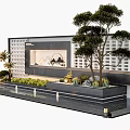 Modern Feature Wall Landscape Design With Pine Tree Water Pool And Decorative Grid Panels