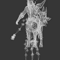 Mythical Blue Gold Armored Centaur Character With Horns White Beard And Large Feathered Weapon