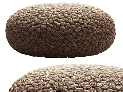 Two Round Woven Ottomans in Brown and Beige Color Design Style 3d model