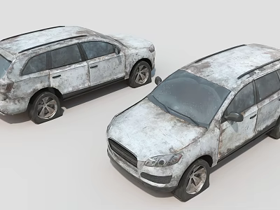 Two Old Rusty SUVs Parked Side By Side With Worn Exteriors 3d model