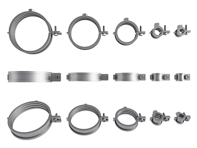 Assorted Stainless Steel Pipe Clamps Connectors And Fittings In Different Sizes 3d model