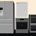 Modern Kitchen Interior Design With Stainless Steel Refrigerator Freezer Oven And Appliances