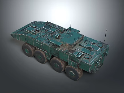 Green Military Tank With Six Wheels Armored Structure Antennas And Military Style 3d model