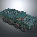 Green Military Tank With Six Wheels Armored Structure Antennas And Military Style