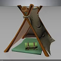 Wooden Teepee Tent Furniture With Canvas Cover Green Play Mat And Rolled Cushion