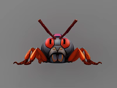 3D Rendered Reptile Character With Red Eyes Orange Legs Red Antennae And Gray Body 3d model