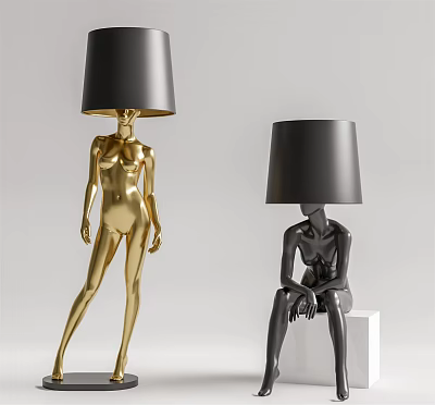 Human Shaped Floor Lamps Gold Standing And Black Seated Figure Design 3d model