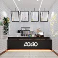 Modern Bubble Tea Shop Interior With Logo Counter Menu Boards Neon Lights And Green Plants