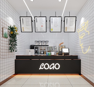 Milk tea shop bar wall decoration price list cash register console milk tea equipment 3d model