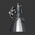 Rocket Engine Model With Complex Pipes Structure Conical Base Grid Texture Metallic Finish Dark Background