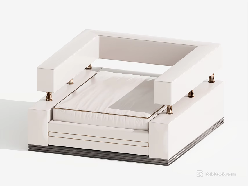 Modern Single Sofa With Square Arms Padded Cushion And Metal Legs 3d model 